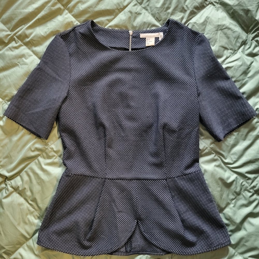 H&M pleated blue & white top